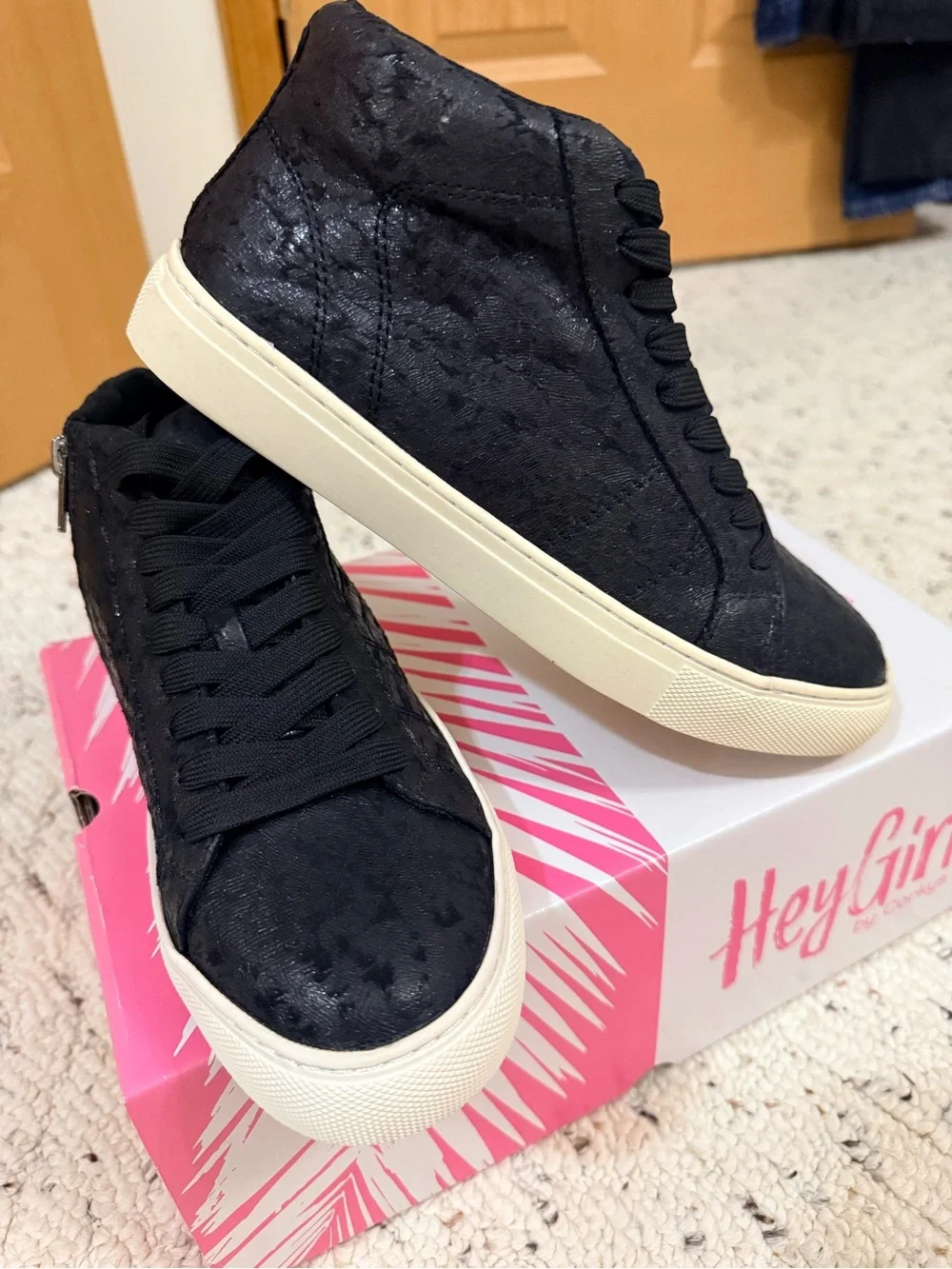 Black High-Top Lace-Up Sneakers with Side Zip